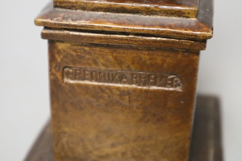 After Herman Bergman. A bronze statuette of Swedish author Frederika Bremer, 24cm
